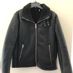 Karl Lagerfeld Sherpa Lined Leather Jacket